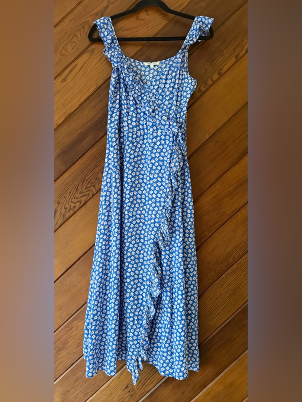 Madewell Daisy Print Wrap Midi Dress Size 2 Ruffle Strap Tassel Tie Floral